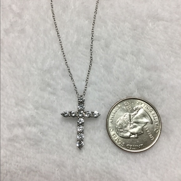 NEW Sterling Silver White Sapphire Cross Pendant - Picture 2 of 5